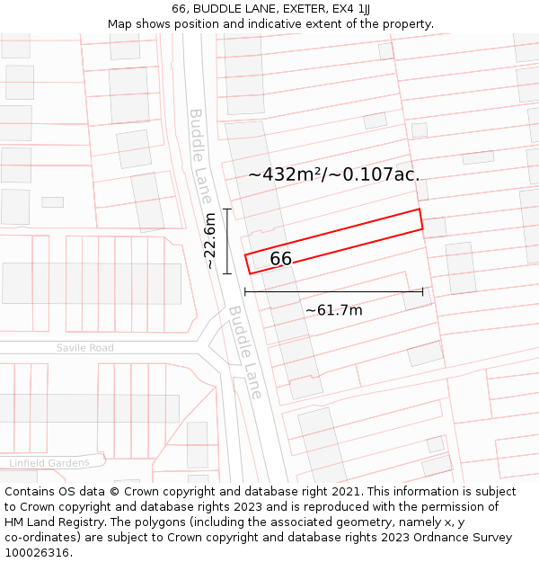 66, BUDDLE LANE, EXETER, EX4 1JJ: Plot and title map