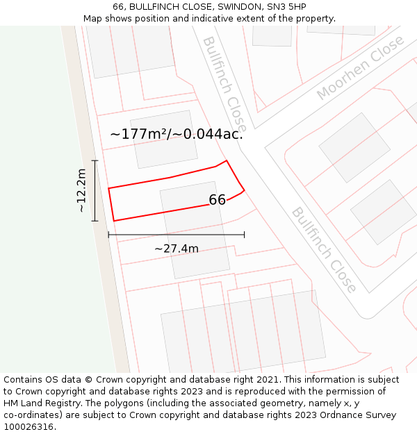 66, BULLFINCH CLOSE, SWINDON, SN3 5HP: Plot and title map