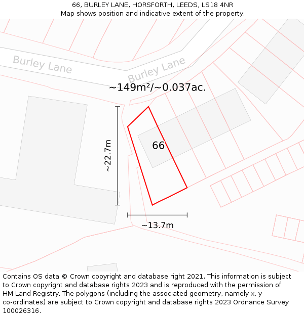 66, BURLEY LANE, HORSFORTH, LEEDS, LS18 4NR: Plot and title map