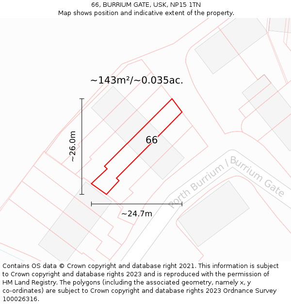 66, BURRIUM GATE, USK, NP15 1TN: Plot and title map