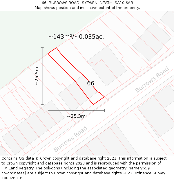 66, BURROWS ROAD, SKEWEN, NEATH, SA10 6AB: Plot and title map