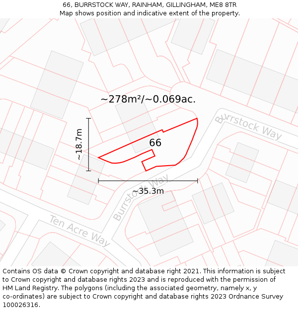 66, BURRSTOCK WAY, RAINHAM, GILLINGHAM, ME8 8TR: Plot and title map