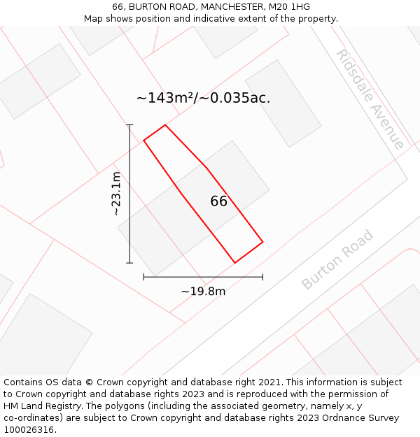 66, BURTON ROAD, MANCHESTER, M20 1HG: Plot and title map