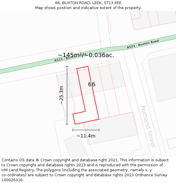 66, BUXTON ROAD, LEEK, ST13 6EE: Plot and title map