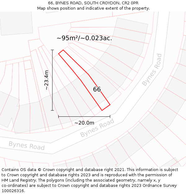 66, BYNES ROAD, SOUTH CROYDON, CR2 0PR: Plot and title map
