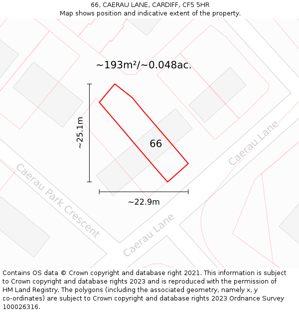 66, CAERAU LANE, CARDIFF, CF5 5HR: Plot and title map