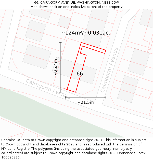 66, CAIRNGORM AVENUE, WASHINGTON, NE38 0QW: Plot and title map