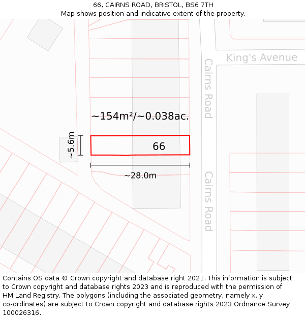66, CAIRNS ROAD, BRISTOL, BS6 7TH: Plot and title map