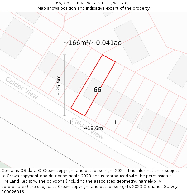 66, CALDER VIEW, MIRFIELD, WF14 8JD: Plot and title map