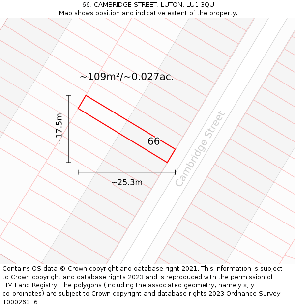 66, CAMBRIDGE STREET, LUTON, LU1 3QU: Plot and title map