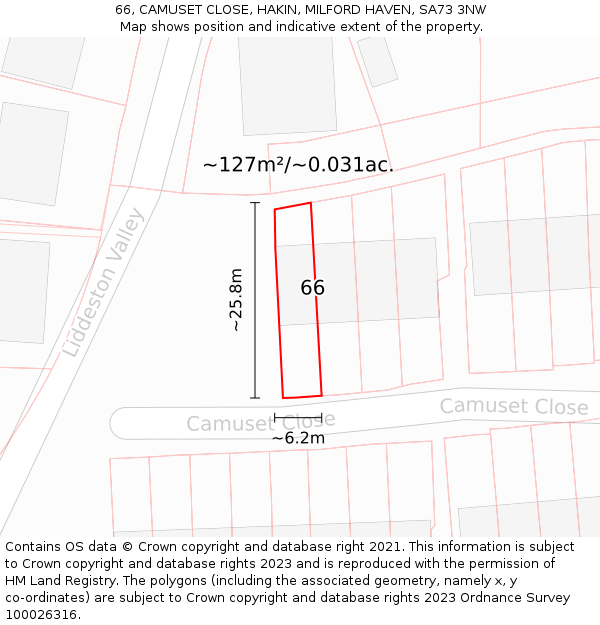 66, CAMUSET CLOSE, HAKIN, MILFORD HAVEN, SA73 3NW: Plot and title map