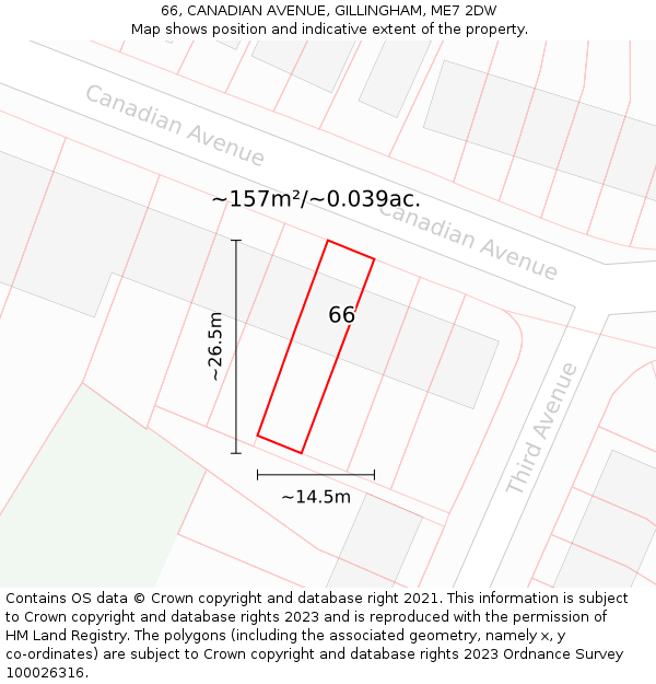 66, CANADIAN AVENUE, GILLINGHAM, ME7 2DW: Plot and title map