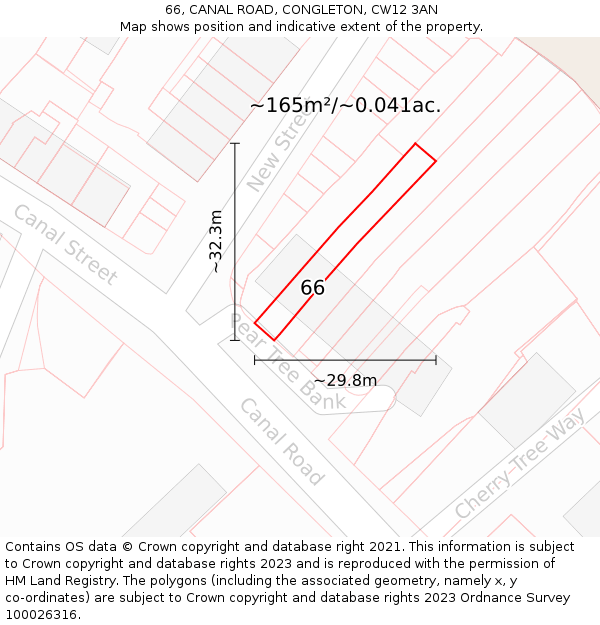 66, CANAL ROAD, CONGLETON, CW12 3AN: Plot and title map