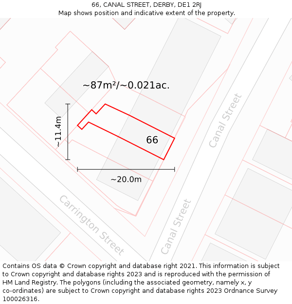 66, CANAL STREET, DERBY, DE1 2RJ: Plot and title map