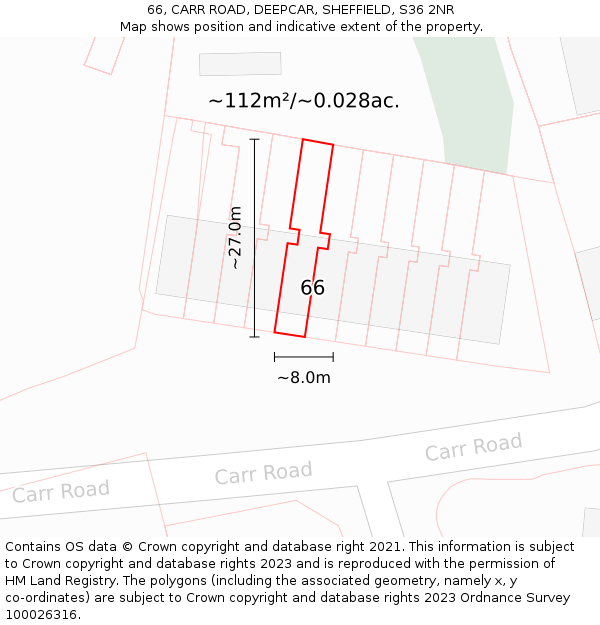 66, CARR ROAD, DEEPCAR, SHEFFIELD, S36 2NR: Plot and title map