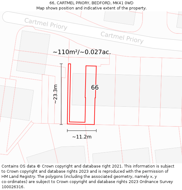 66, CARTMEL PRIORY, BEDFORD, MK41 0WD: Plot and title map