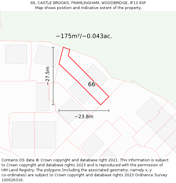 66, CASTLE BROOKS, FRAMLINGHAM, WOODBRIDGE, IP13 9SF: Plot and title map