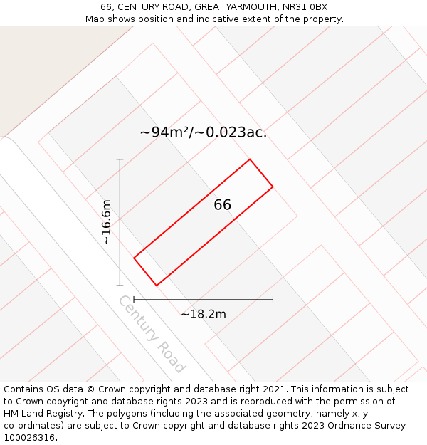 66, CENTURY ROAD, GREAT YARMOUTH, NR31 0BX: Plot and title map