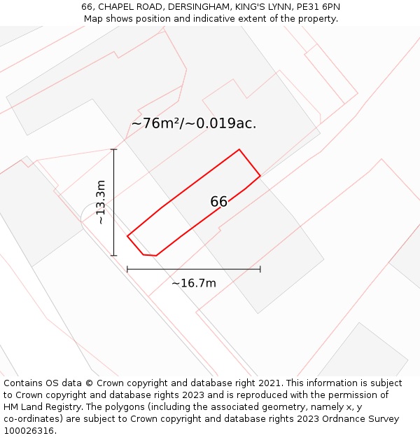 66, CHAPEL ROAD, DERSINGHAM, KING'S LYNN, PE31 6PN: Plot and title map
