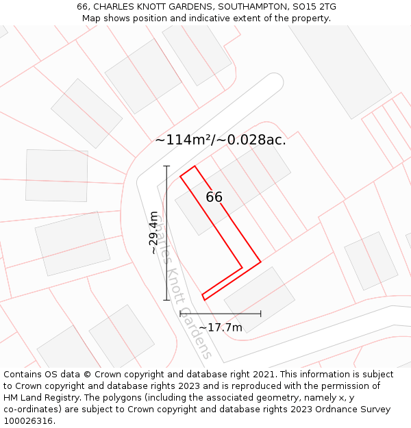 66, CHARLES KNOTT GARDENS, SOUTHAMPTON, SO15 2TG: Plot and title map