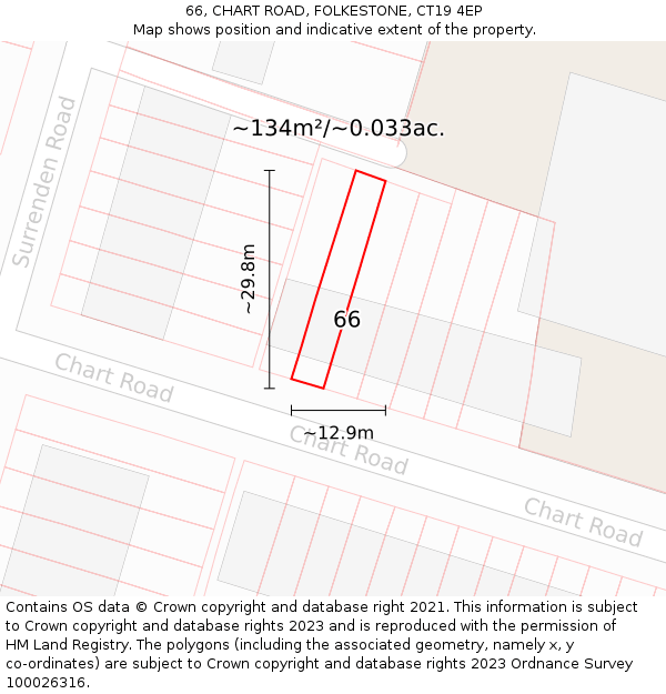 66, CHART ROAD, FOLKESTONE, CT19 4EP: Plot and title map