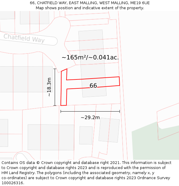 66, CHATFIELD WAY, EAST MALLING, WEST MALLING, ME19 6UE: Plot and title map