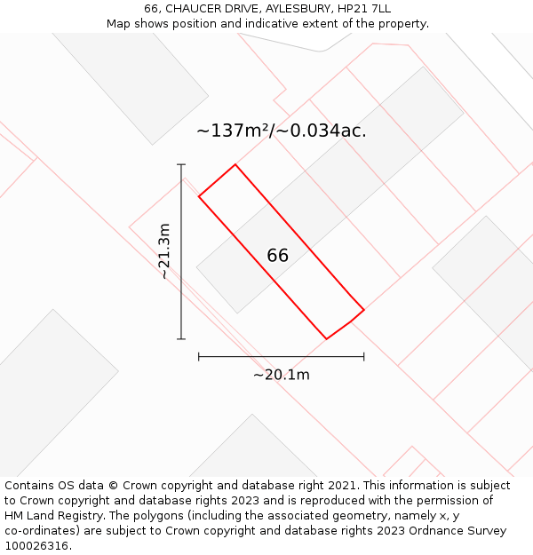66, CHAUCER DRIVE, AYLESBURY, HP21 7LL: Plot and title map