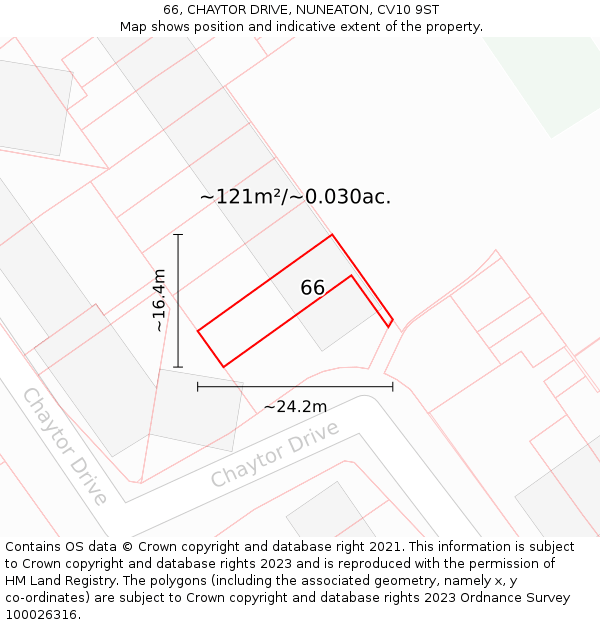 66, CHAYTOR DRIVE, NUNEATON, CV10 9ST: Plot and title map