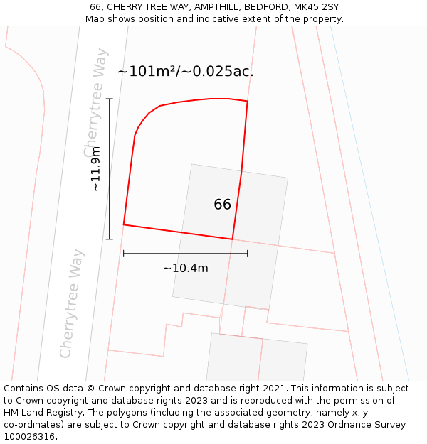 66, CHERRY TREE WAY, AMPTHILL, BEDFORD, MK45 2SY: Plot and title map