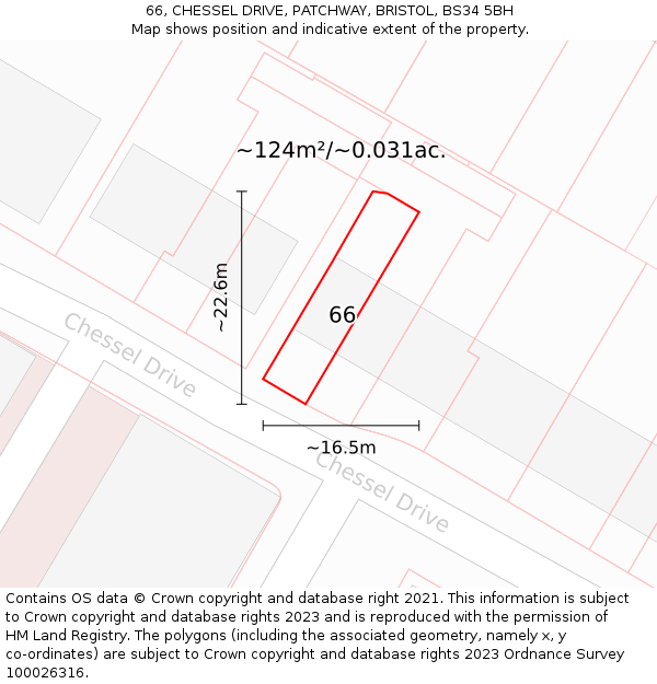66, CHESSEL DRIVE, PATCHWAY, BRISTOL, BS34 5BH: Plot and title map