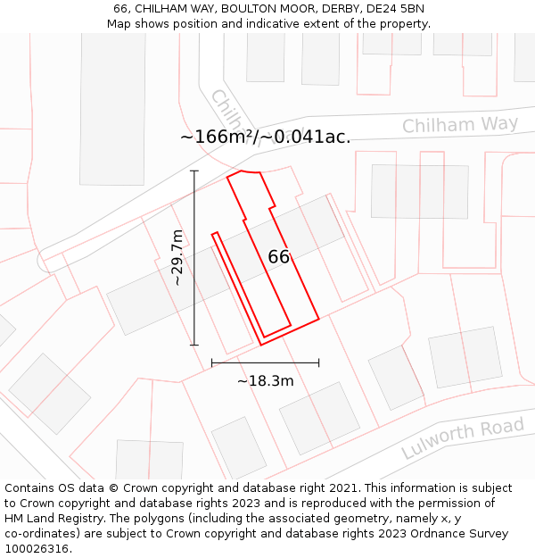 66, CHILHAM WAY, BOULTON MOOR, DERBY, DE24 5BN: Plot and title map