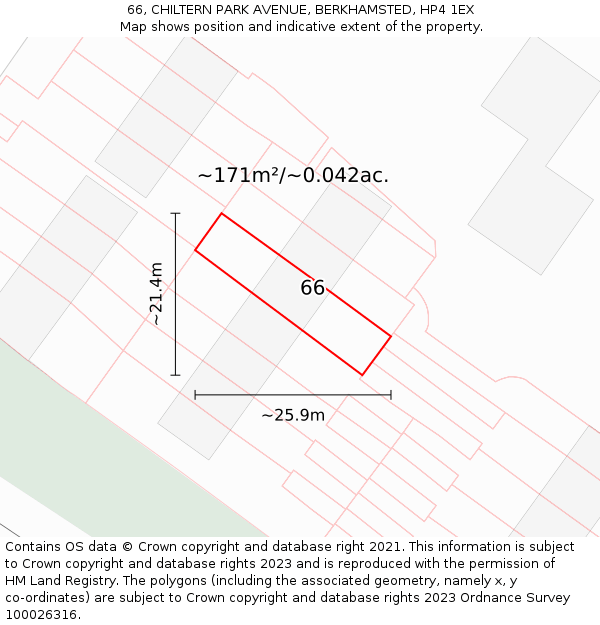 66, CHILTERN PARK AVENUE, BERKHAMSTED, HP4 1EX: Plot and title map