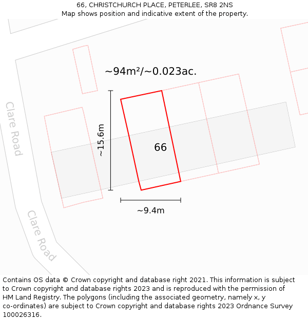 66, CHRISTCHURCH PLACE, PETERLEE, SR8 2NS: Plot and title map