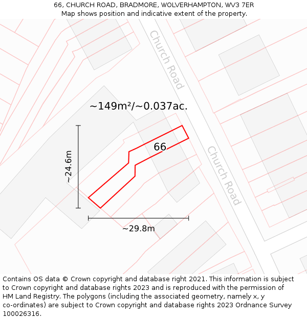 66, CHURCH ROAD, BRADMORE, WOLVERHAMPTON, WV3 7ER: Plot and title map