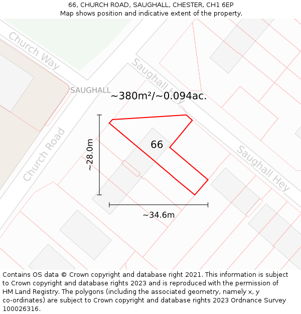66, CHURCH ROAD, SAUGHALL, CHESTER, CH1 6EP: Plot and title map
