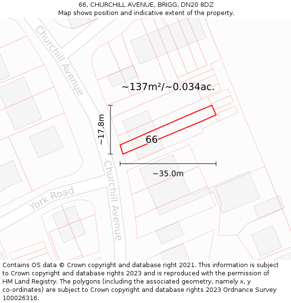 66, CHURCHILL AVENUE, BRIGG, DN20 8DZ: Plot and title map