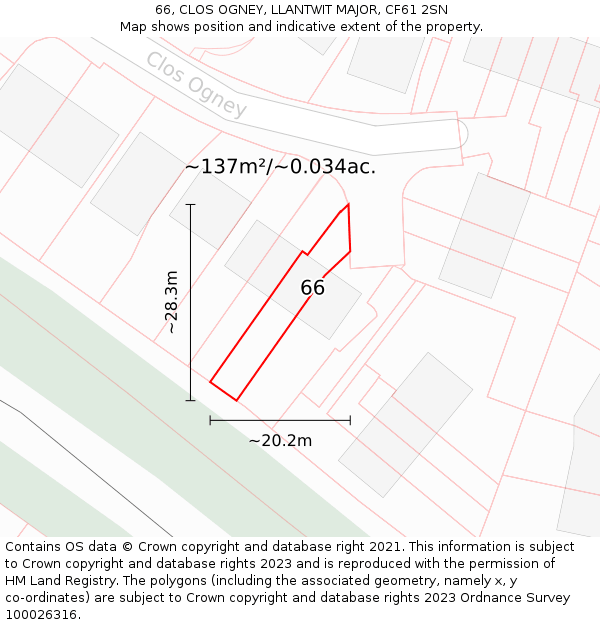 66, CLOS OGNEY, LLANTWIT MAJOR, CF61 2SN: Plot and title map
