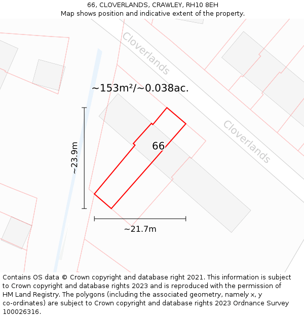 66, CLOVERLANDS, CRAWLEY, RH10 8EH: Plot and title map