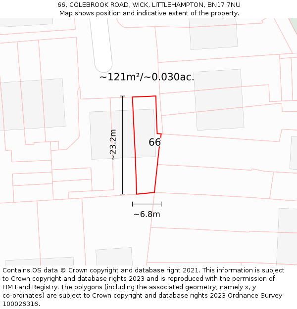 66, COLEBROOK ROAD, WICK, LITTLEHAMPTON, BN17 7NU: Plot and title map