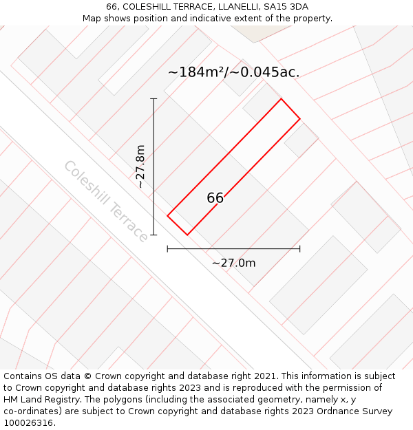 66, COLESHILL TERRACE, LLANELLI, SA15 3DA: Plot and title map