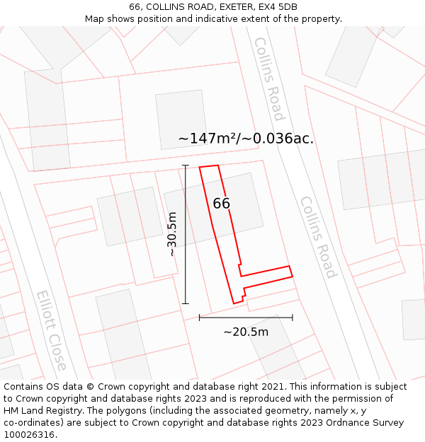 66, COLLINS ROAD, EXETER, EX4 5DB: Plot and title map