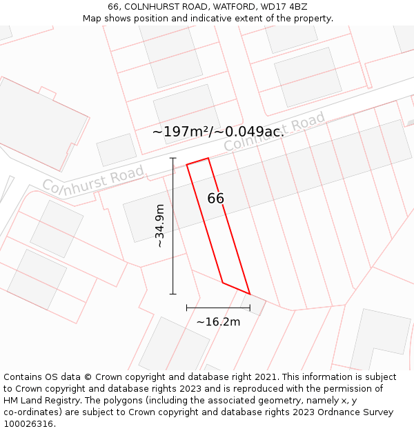 66, COLNHURST ROAD, WATFORD, WD17 4BZ: Plot and title map
