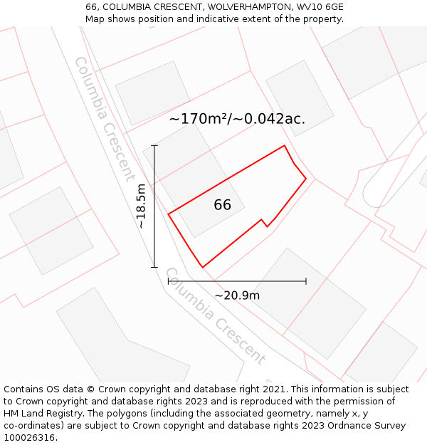 66, COLUMBIA CRESCENT, WOLVERHAMPTON, WV10 6GE: Plot and title map