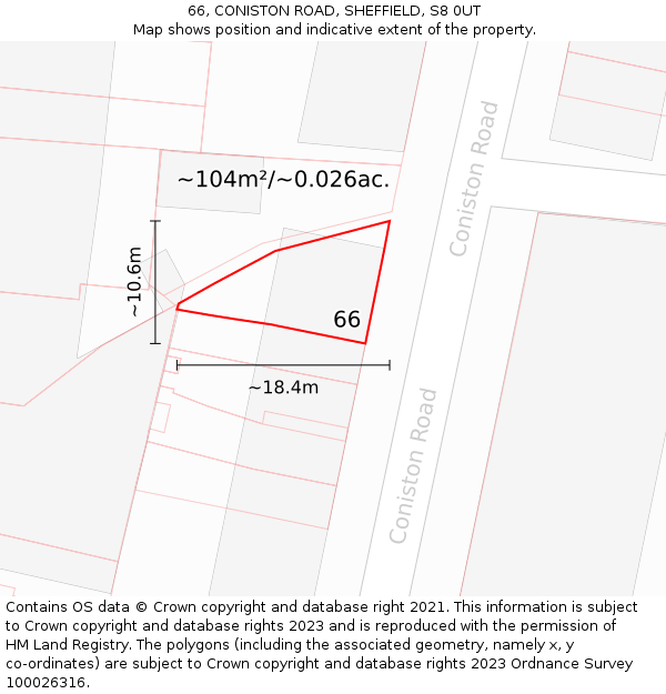 66, CONISTON ROAD, SHEFFIELD, S8 0UT: Plot and title map