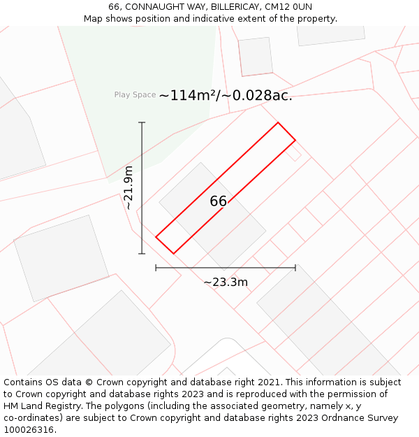 66, CONNAUGHT WAY, BILLERICAY, CM12 0UN: Plot and title map