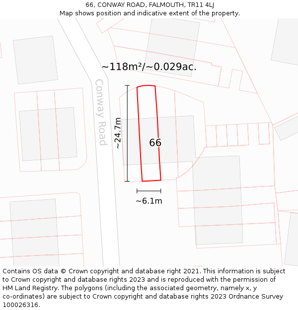 66, CONWAY ROAD, FALMOUTH, TR11 4LJ: Plot and title map