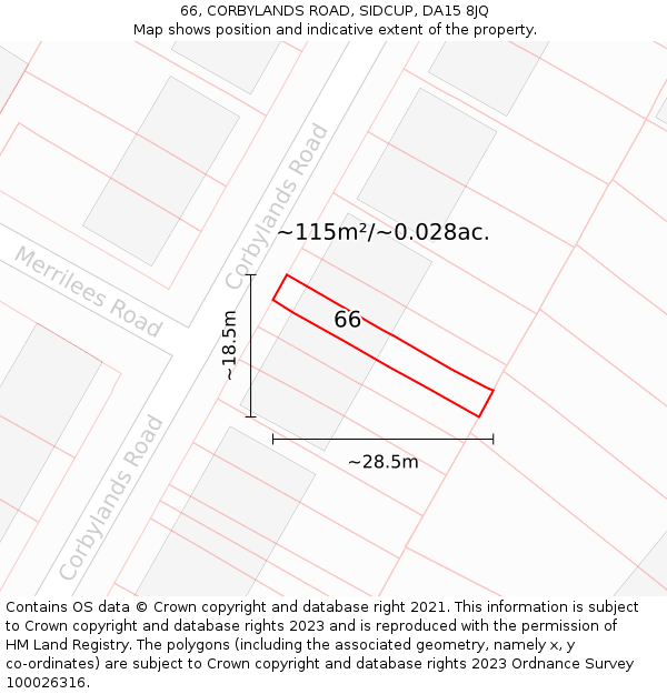 66, CORBYLANDS ROAD, SIDCUP, DA15 8JQ: Plot and title map