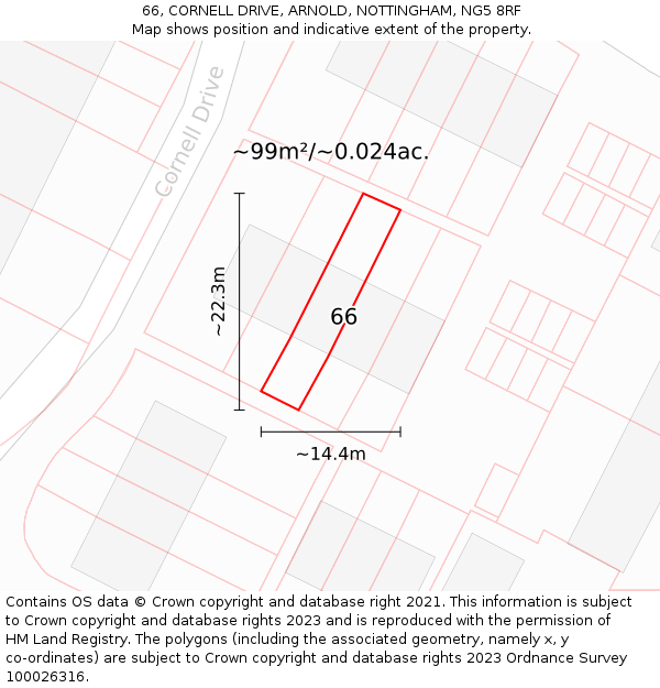 66, CORNELL DRIVE, ARNOLD, NOTTINGHAM, NG5 8RF: Plot and title map
