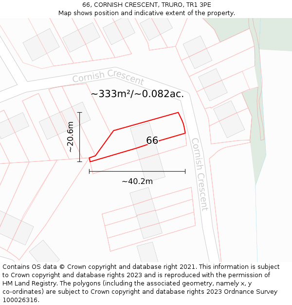 66, CORNISH CRESCENT, TRURO, TR1 3PE: Plot and title map