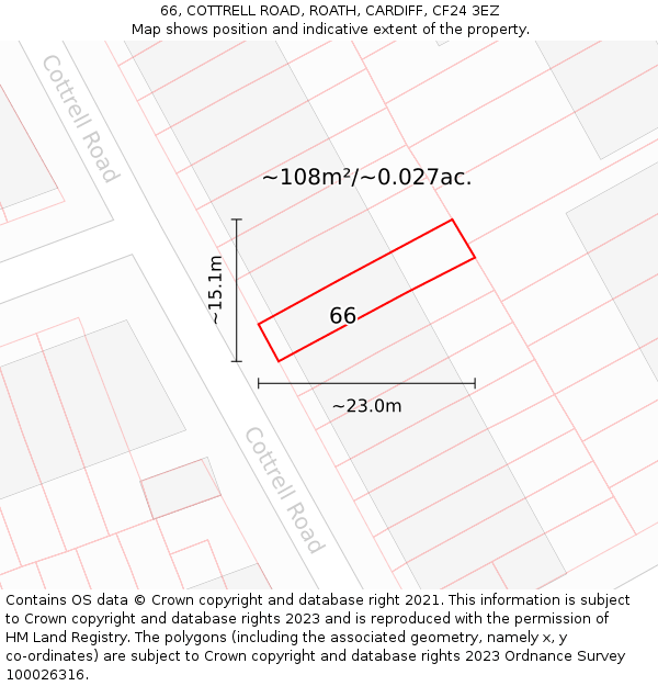 66, COTTRELL ROAD, ROATH, CARDIFF, CF24 3EZ: Plot and title map